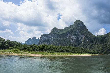 Li River scenery and karst mountains landscape, Guilin, Chinaの写真素材