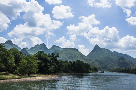Li River scenery and karst mountains landscape, Guilin, Chinaの写真素材
