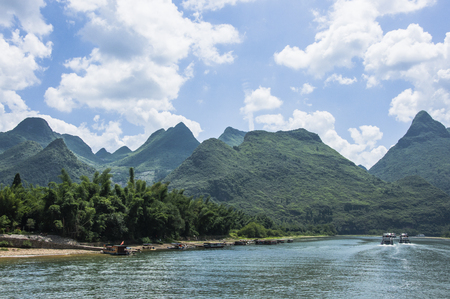 Li River scenery and karst mountains landscape, Guilin, Chinaの写真素材