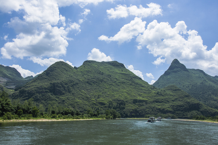 Li River scenery and karst mountains landscape, Guilin, Chinaの写真素材
