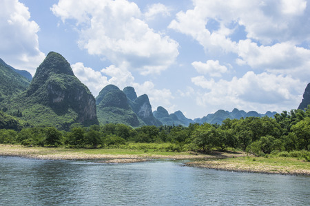 Li River scenery and karst mountains landscape, Guilin, Chinaの写真素材