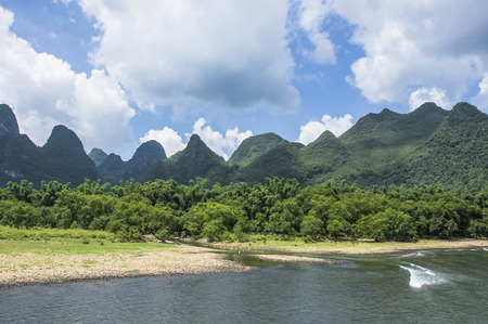 Li River scenery and karst mountains landscape, Guilin, Chinaの写真素材