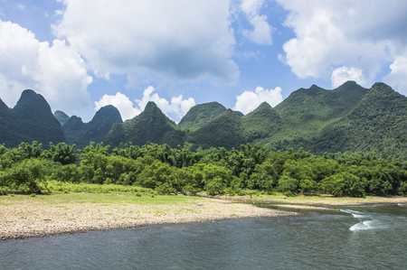 Li River scenery and karst mountains landscape, Guilin, Chinaの写真素材