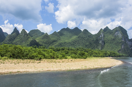 Li River scenery and karst mountains landscape, Guilin, Chinaの写真素材