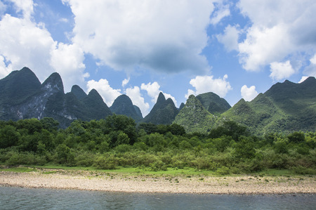 Li River scenery and karst mountains landscape, Guilin, Chinaの写真素材