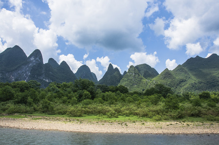 Li River scenery and karst mountains landscape, Guilin, Chinaの写真素材