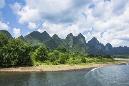 Li River scenery and karst mountains landscape, Guilin, Chinaの写真素材