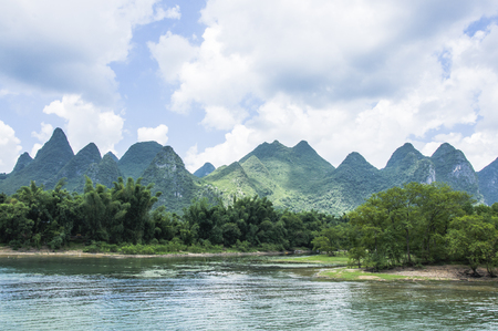 Li River scenery and karst mountains landscape, Guilin, Chinaの写真素材