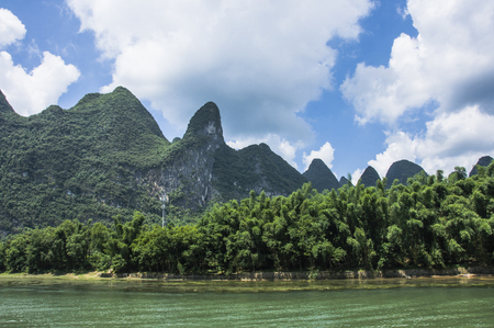 Li River scenery and karst mountains landscape, Guilin, Chinaの写真素材