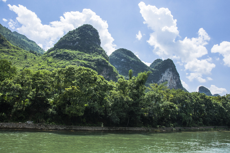 Li River scenery and karst mountains landscape, Guilin, Chinaの写真素材