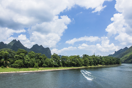 Li River scenery and karst mountains landscape, Guilin, Chinaの写真素材