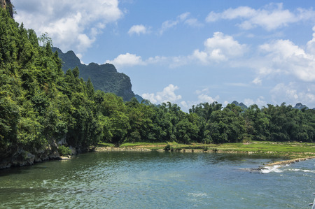 Li River scenery and karst mountains landscape, Guilin, Chinaの写真素材