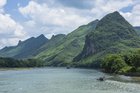 Li River scenery and karst mountains landscape, Guilin, Chinaの写真素材