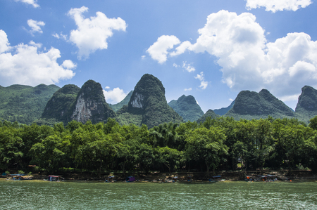 Li River scenery and karst mountains landscape, Guilin, Chinaの写真素材
