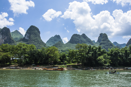 Li River scenery and karst mountains landscape, Guilin, Chinaの写真素材