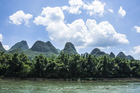Li River scenery and karst mountains landscape, Guilin, Chinaの写真素材