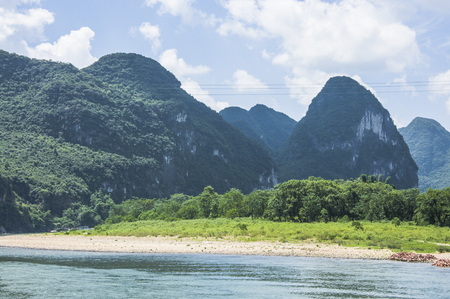 Li River scenery and karst mountains landscape, Guilin, Chinaの写真素材