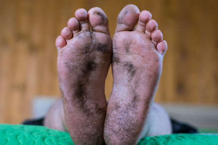 dirty feet, heels, after dirty work. working