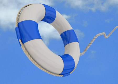 Life Buoy on blue skyの写真素材