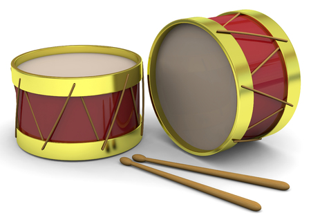 Drum and Stick on white backgroundの写真素材
