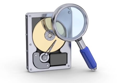 Hard Disk and magnifying glassの写真素材