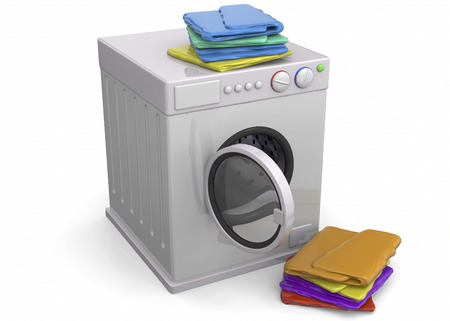 Washer and clothing on white backgroundの写真素材