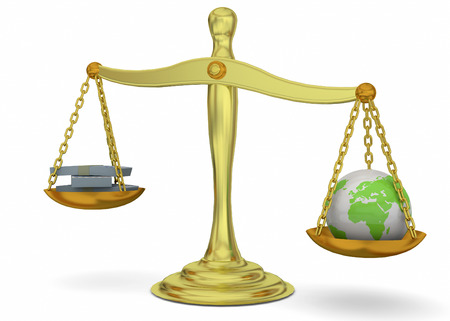 Balance, Money and World on white backgroundの写真素材