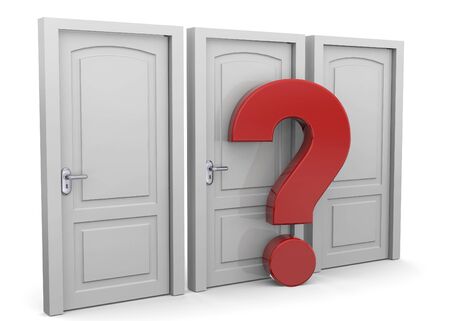 Three doors and question markの写真素材