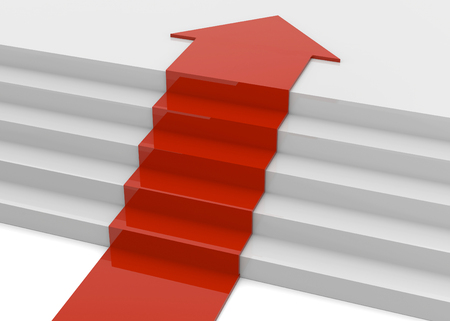 red arrow rises white stairsの写真素材