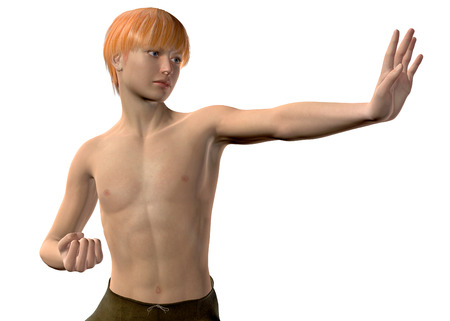 Boy and Kung Fu on white backgroundの写真素材