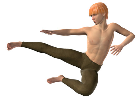 Boy and Kung Fu on white backgroundの写真素材