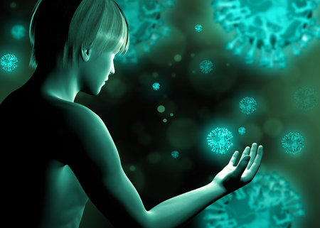 Boy and Dangerous Virus in the Air - 3Dの写真素材