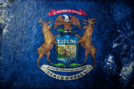 A dirty, grunge design of the state flag of Michiganの写真素材