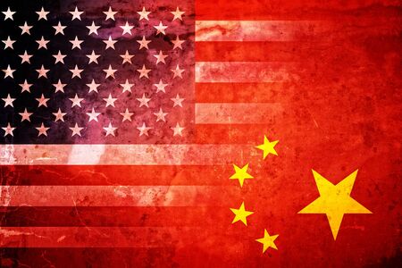 The flags of the USA and China in a grunge designの写真素材