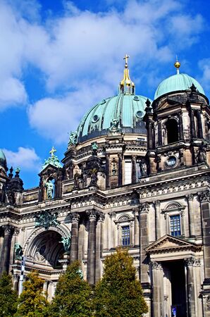 Berlin's cathedral dome against a bright blue skyの写真素材