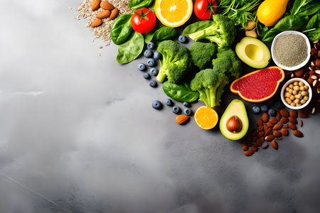 Vegetable on grey background.Healthy food. Generative AI.の素材