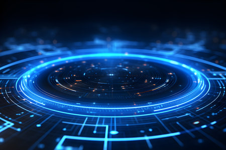 Technology big data futuristic background. Digital network circle connection blue light. Internet speed server.の素材