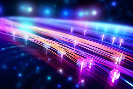 Technology speed internet. Optical fiber cable background. Digital network connection. Generative AI.の素材