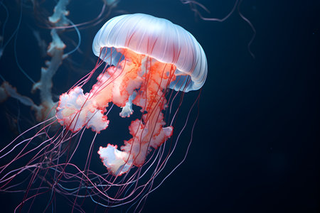 Jellyfish with long tentacles in underwater. Generative AI.の素材