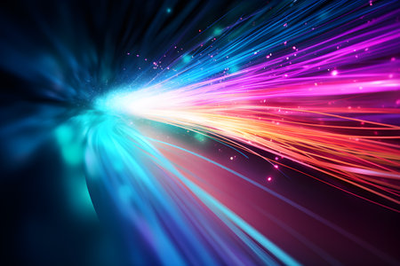 Technology speed internet. Optical fiber cable background. Digital network connection. Generative AI.の素材