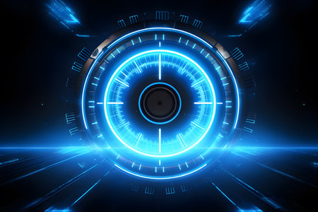 Technology futuristic circle background. Digital network connection blue light. Generative AI.の素材