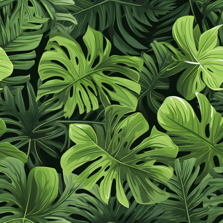 Tropical leaves seamless background. Jungle pattern. Generative AI.の素材