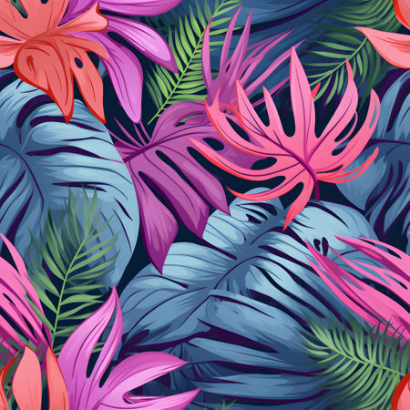 Tropical leaves seamless background. Jungle pattern. Generative AI.の素材