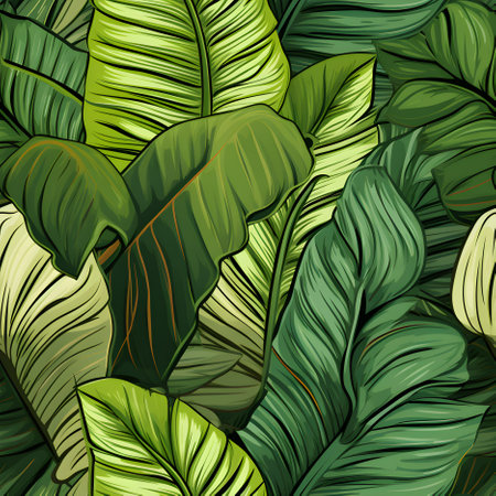 Tropical leaves seamless background. Jungle pattern. Generative AI.の素材