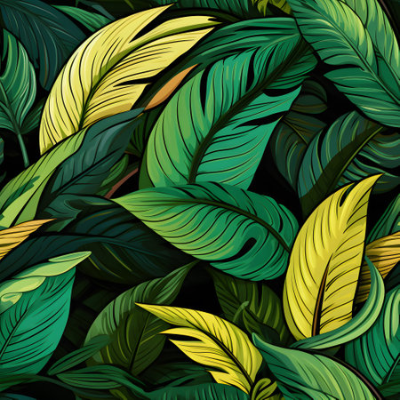 Tropical leaves seamless background. Jungle pattern. Generative AI.の素材