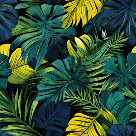 Tropical leaves seamless background. Jungle pattern. Generative AI.の素材