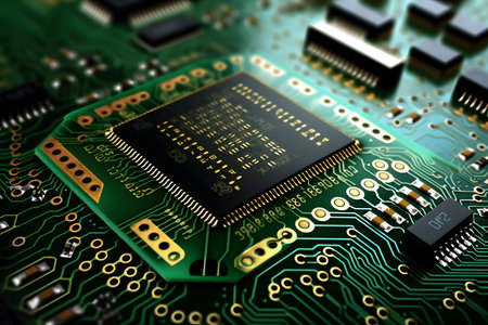 Computer circuit board technology background. Motherboard digital chip. Generative AI.の素材