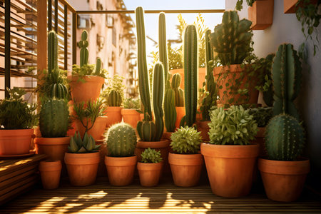 Cactus house plant in pots. Generative AI.の素材