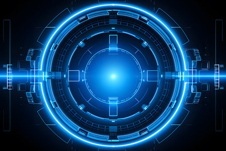 Circle blue light technology background. Futuristic science concept. Generative AI.の素材