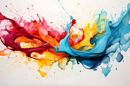 Abstract painting color texture. Colorful watercolour splash on white background. Generative AI.の素材